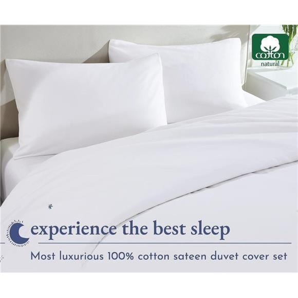 Duvet Cover,Queen Size 400Thread Count Sateen 3Piece Bedding Set,100%Pure Cotton - Picture 4 of 6